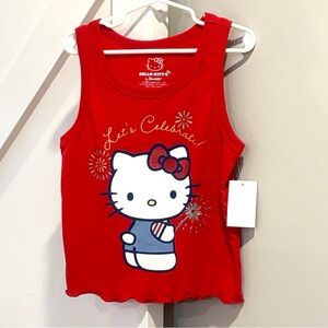 NWT Sanrio Hello Kitty Let's Celebrate 4th Of July Patriotic Ruffle Hem Tank Top